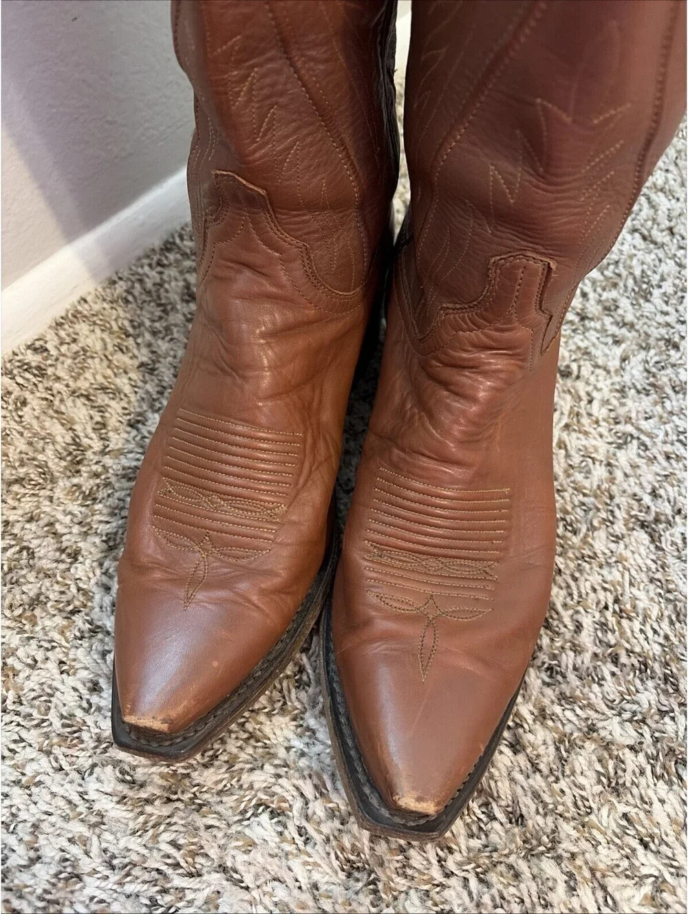 Lucchese Men's Brown Leather Ranch Hand Western Cowboy Boots Pull-On Size 9 D